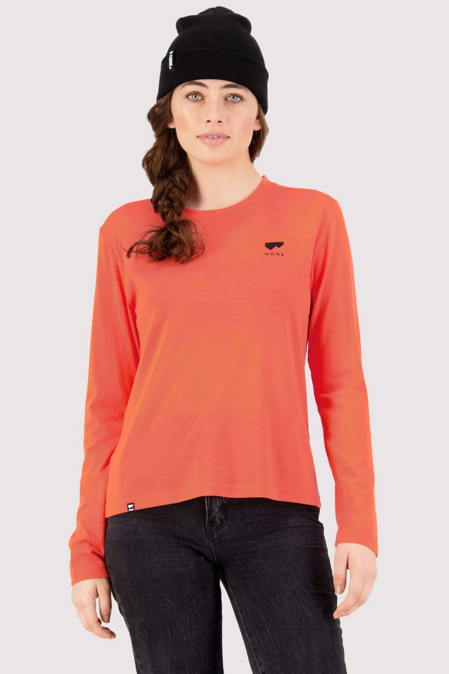 Mons Royale Icon Merino Air-Con Relaxed LS - Hot Coral 1 Mons Royale Icon Merino Air-Con Relaxed LS - Hot Coral