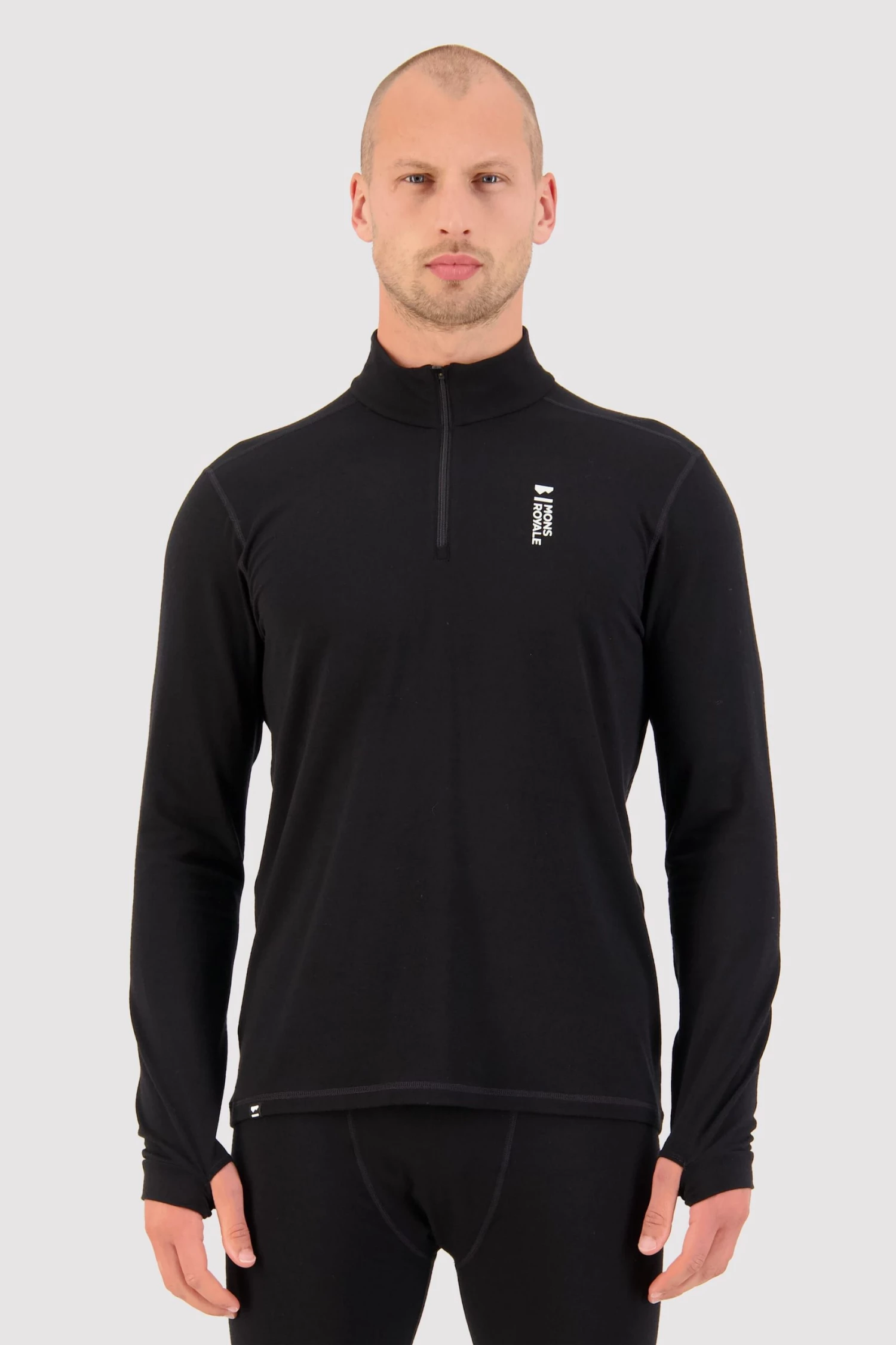 Mons Royale Cascade Merino Flex 1/4 Zip - Black MEN 1 Mons Royale Cascade Merino Flex 1/4 Zip - Black MEN